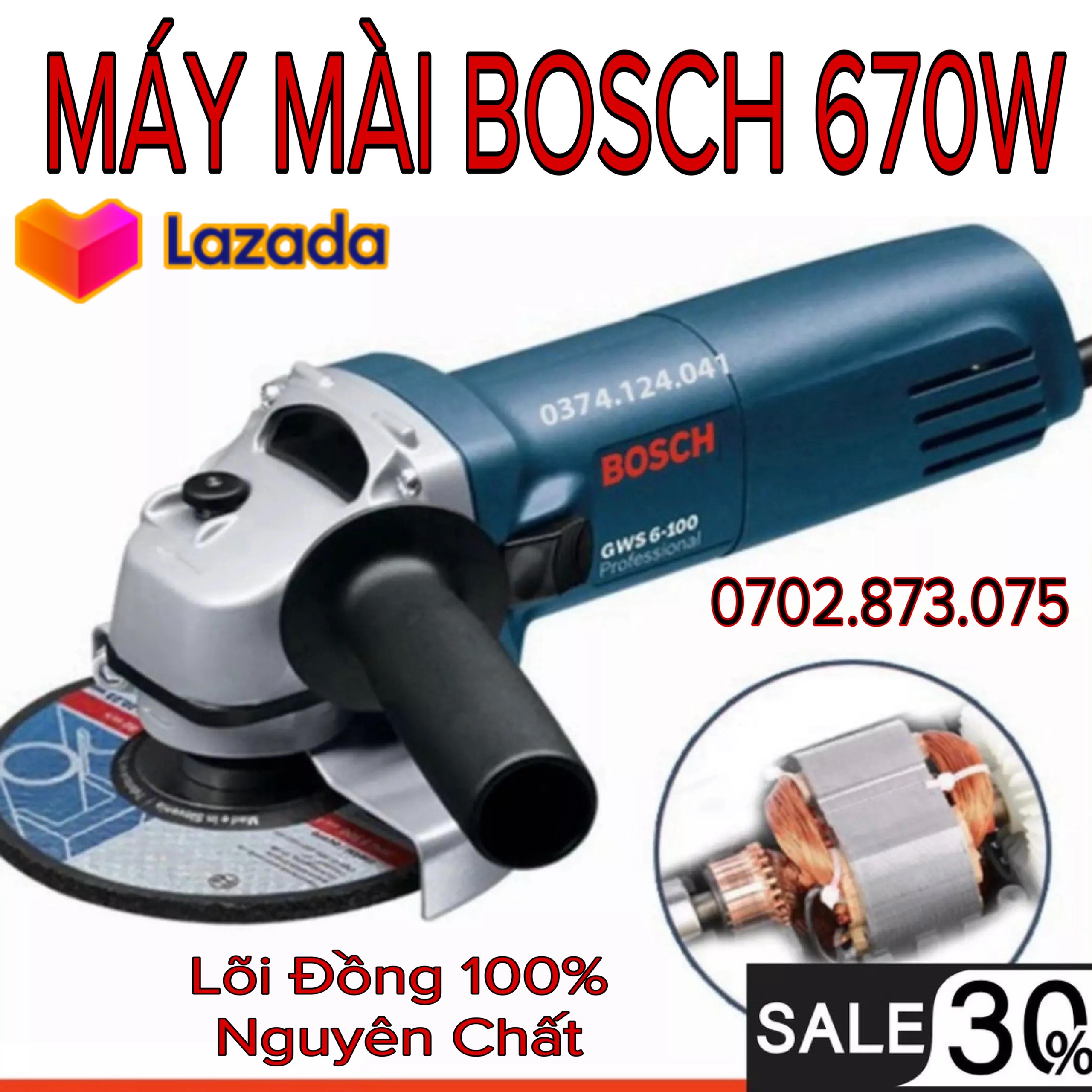 Máy mài, máy cắt cầm tay boschh gws lõi đồng nguyên chất 670w