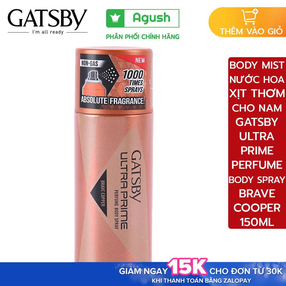 Xịt thơm toàn thân cơ thể người nam nữ unisex lưu hương lâu chính hãng Gatsby Ultra Prime Perfume Body Spray Brave Cooper chai 150ml full size mùi nước hoa ngọt ngào không cồn cho học sinh đi học không gas xịt được 1000 lần giá rẻ