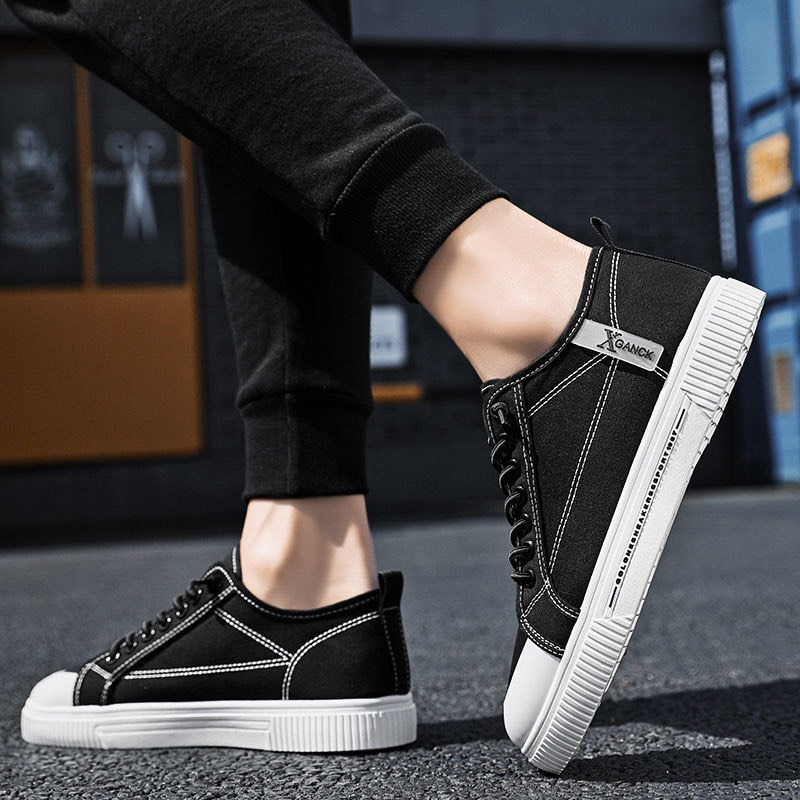 Giày mwc 5362 - giày thể thao nam, giày sneaker vải đế bằng màu đen xám basic