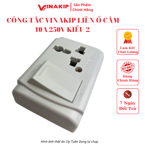 Công tắc vinakip liền ổ cắm 10a 250v kiểu 2