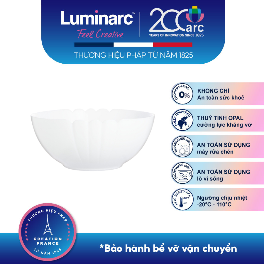 Bộ 6 Chén Thuỷ Tinh Luminarc Lotusia Trắng 11.5cm- LULON3616