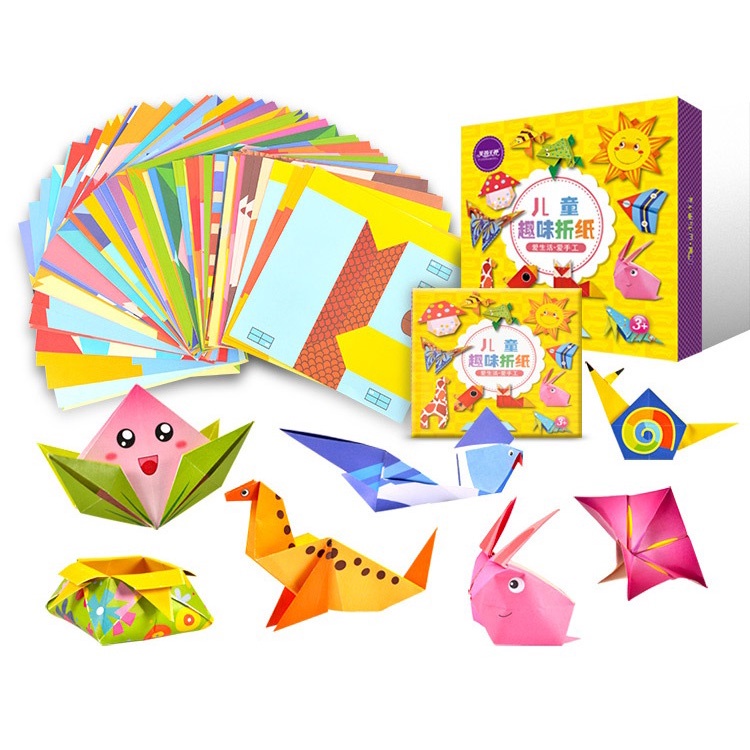 Bộ giấy thủ công origami nhiều hình động vật cho bé, giấy gấp thủ công nhiều màu