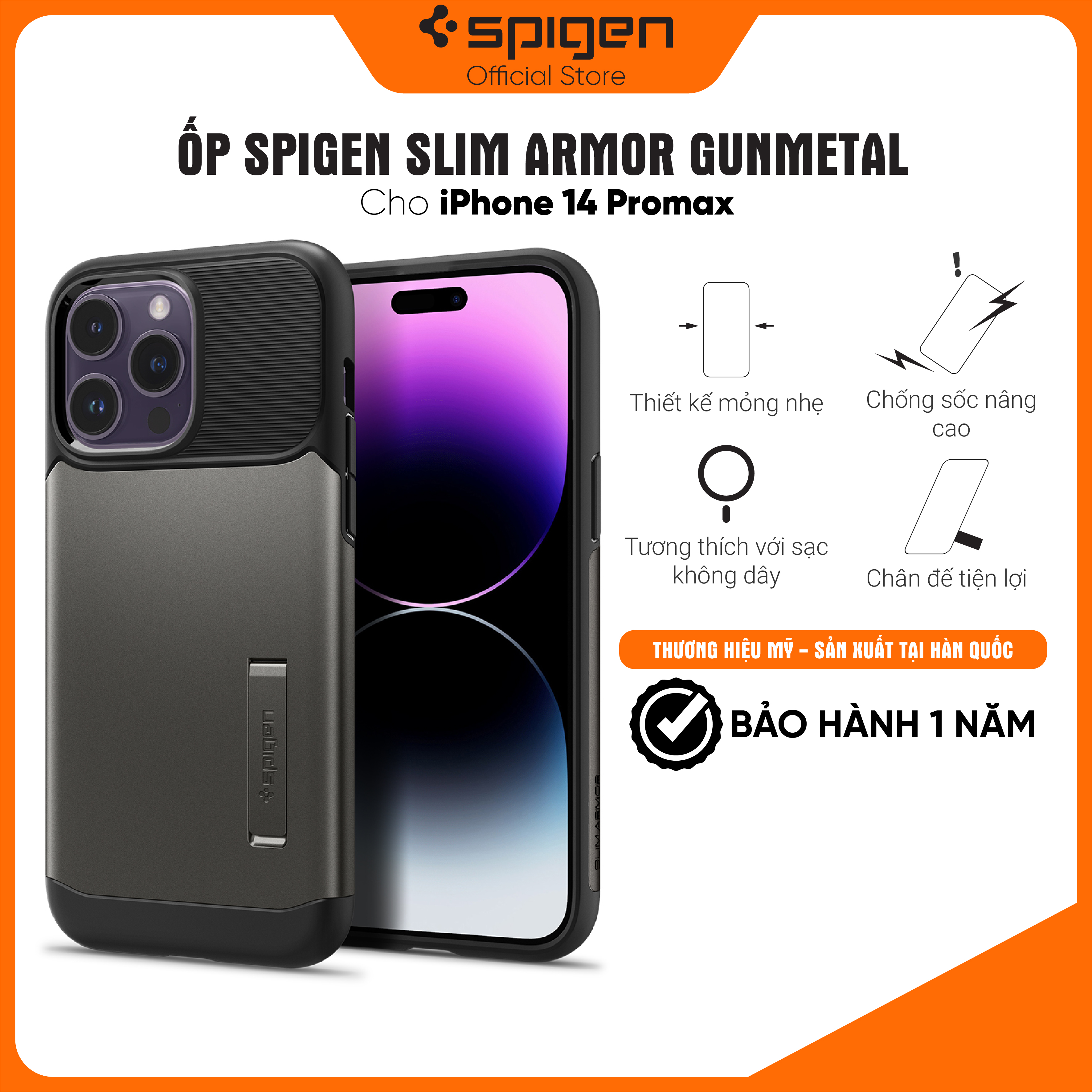 Ốp lưng Spigen Slim Armor cho iPhone 14/14 Plus/ 14 Pro/14 Pro Max - Thiết kế mỏng nhẹ, chống sốc, chống bẩn, viền camera cao - Hàng chính hãng