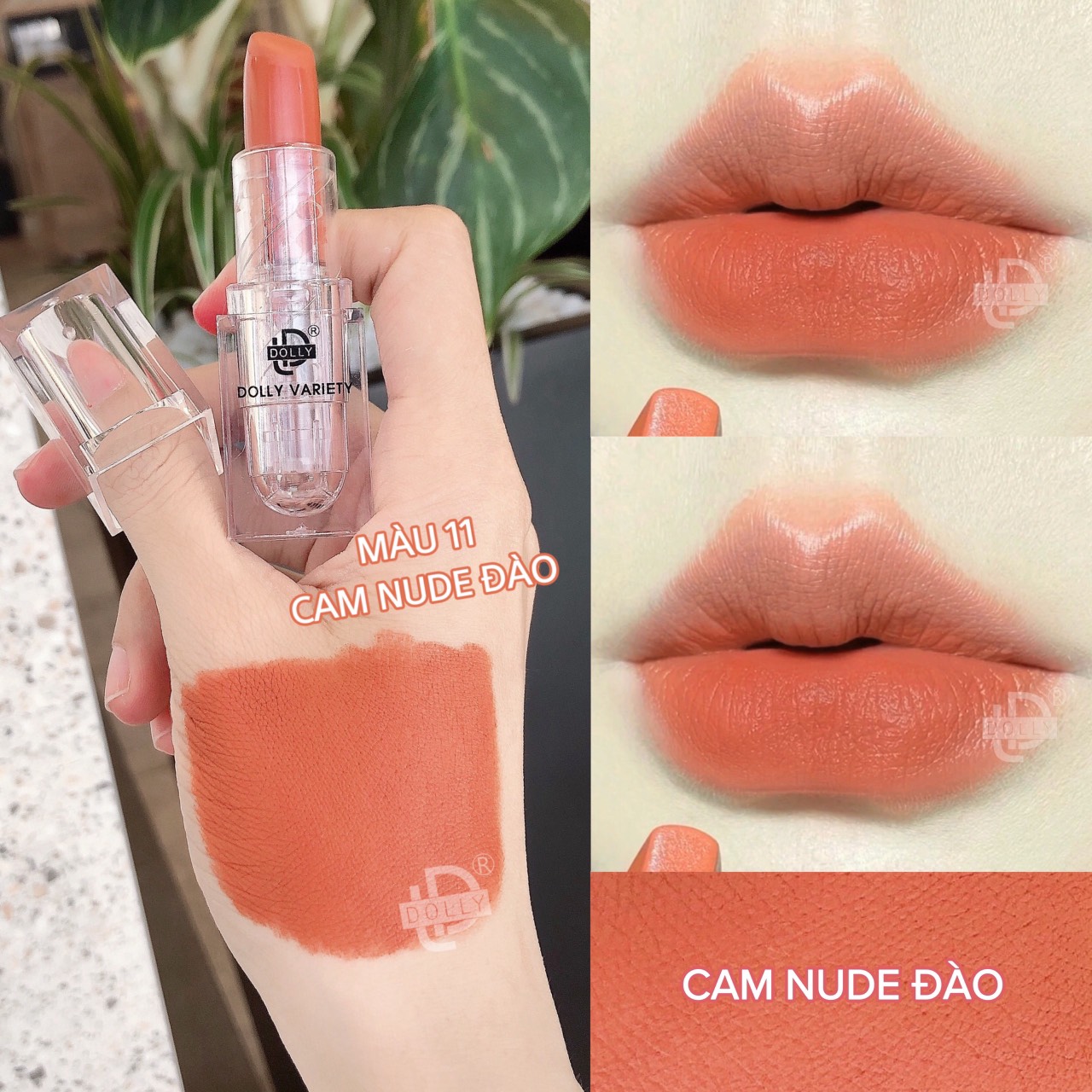 Son thỏi Dolly Variety màu Cam Nude Đào bền màu lâu trôi