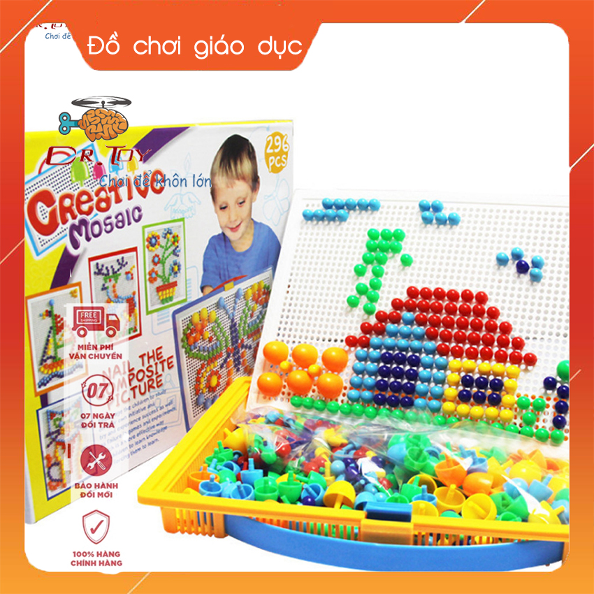 Đồ chơi giáo dục, bộ đồ chơi xếp hình nấm kèm khay và thẻ học. Đồ chơi phát triển trí tuệ, sáng tạo cho trẻ DrTOY