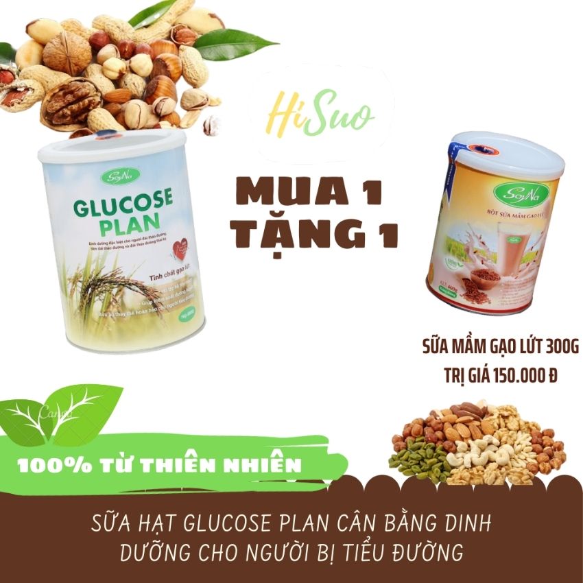 [FREE SHIP + TẶNG SỮA MẦM GẠO LỨT] Sữa hạt thực vật Glucose Plan - HiSuo - dinh dưỡng cho người bệnh tiểu đường từ Macca, yến mạch, hạt óc chó, hạnh nhân, sa chi, hạt chia