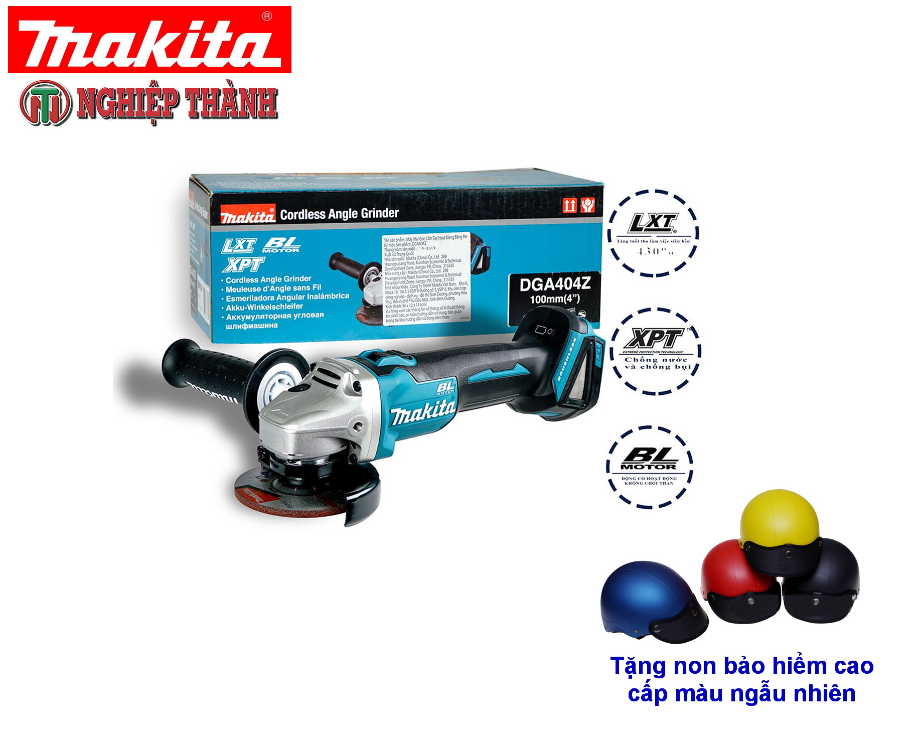 Máy mài góc 100mm dùng pin 18v makita dga404