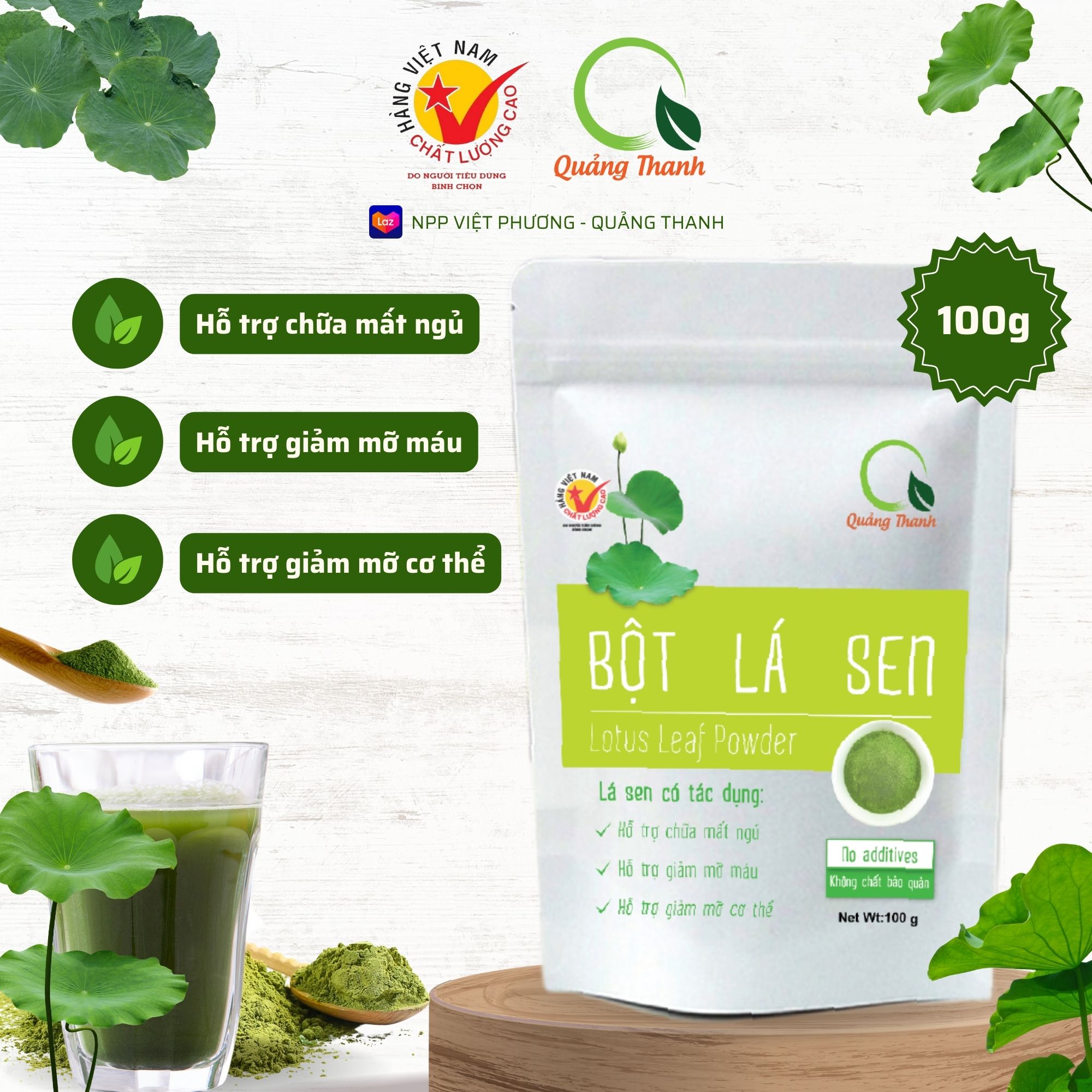 Hcm-bột lá sen quảng thanh gói 100g - an thần ngủ ngon - giảm cân - giảm mỡ máu