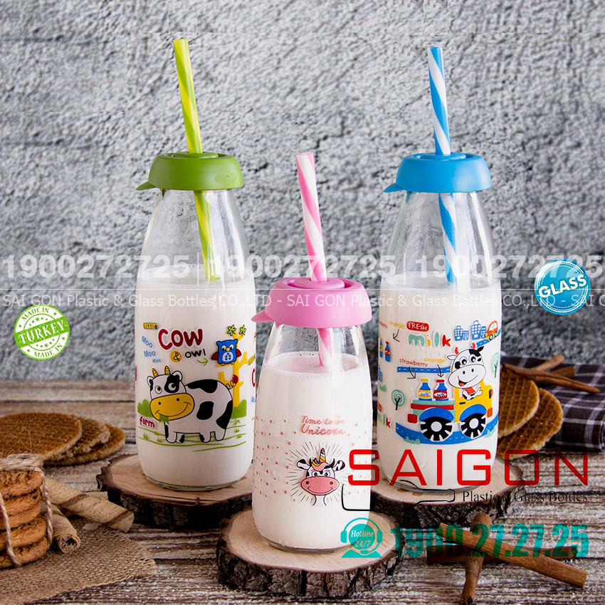 [HCM]Chai Nước Thủy Tinh  Herevin Decor 500ml Kèm Ống Hút | Tùy Chọn Hình Nhập Khẩu Thổ Nhĩ Kỳ