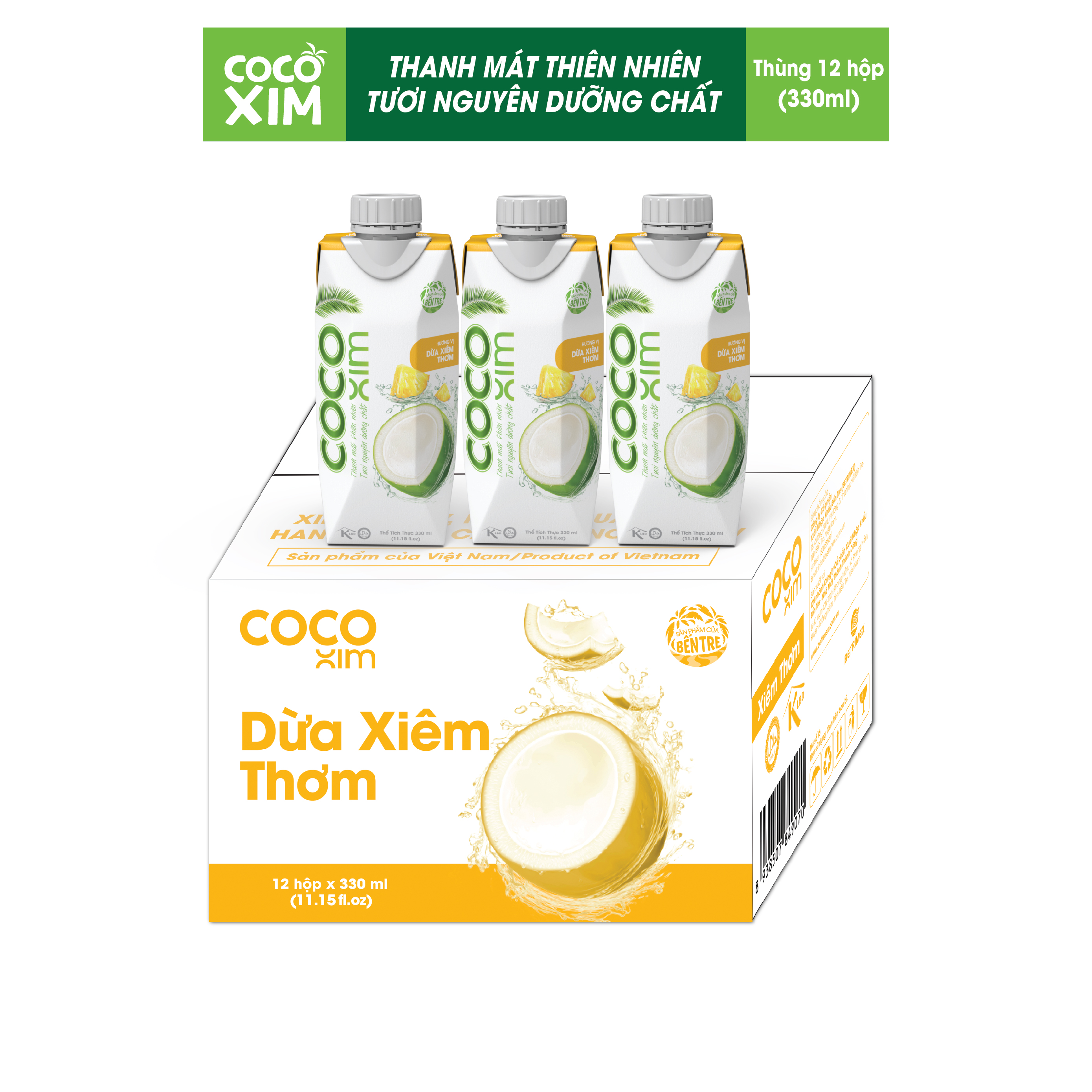 Thùng 12 Hộp Nước dừa đóng hộp Cocoxim Thơm 330ml
