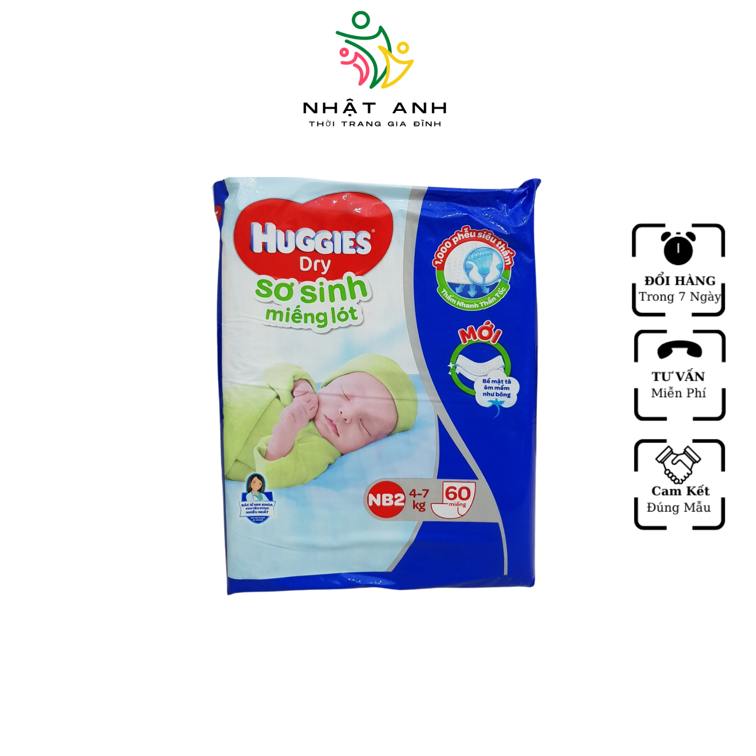 Miếng lót sơ sinh huggies nb1 72 miếng nb2 60 miếng tả bỉm
