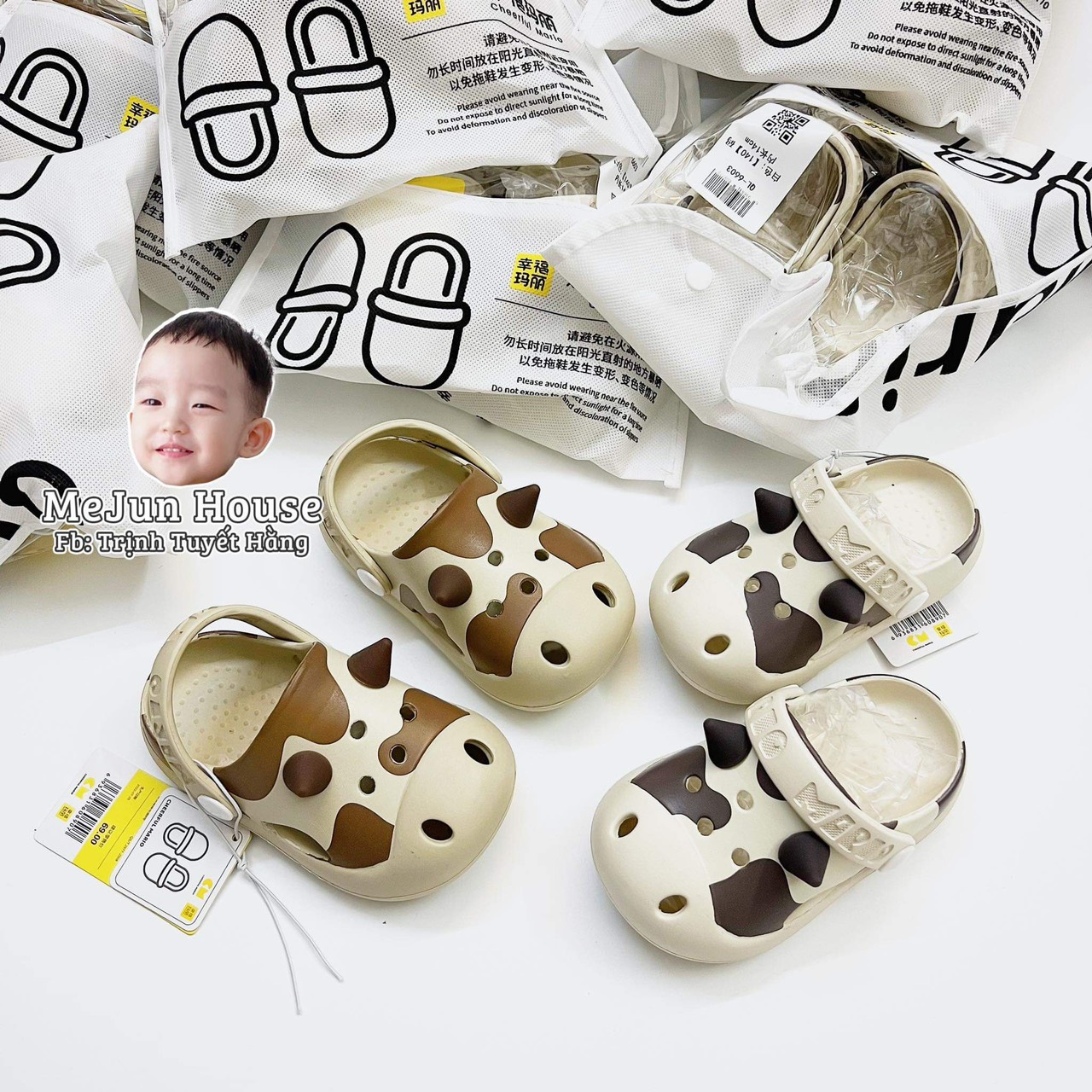Dép sục mario cho bé họa tiết bò sữa siêu xinh siêu nhẹ