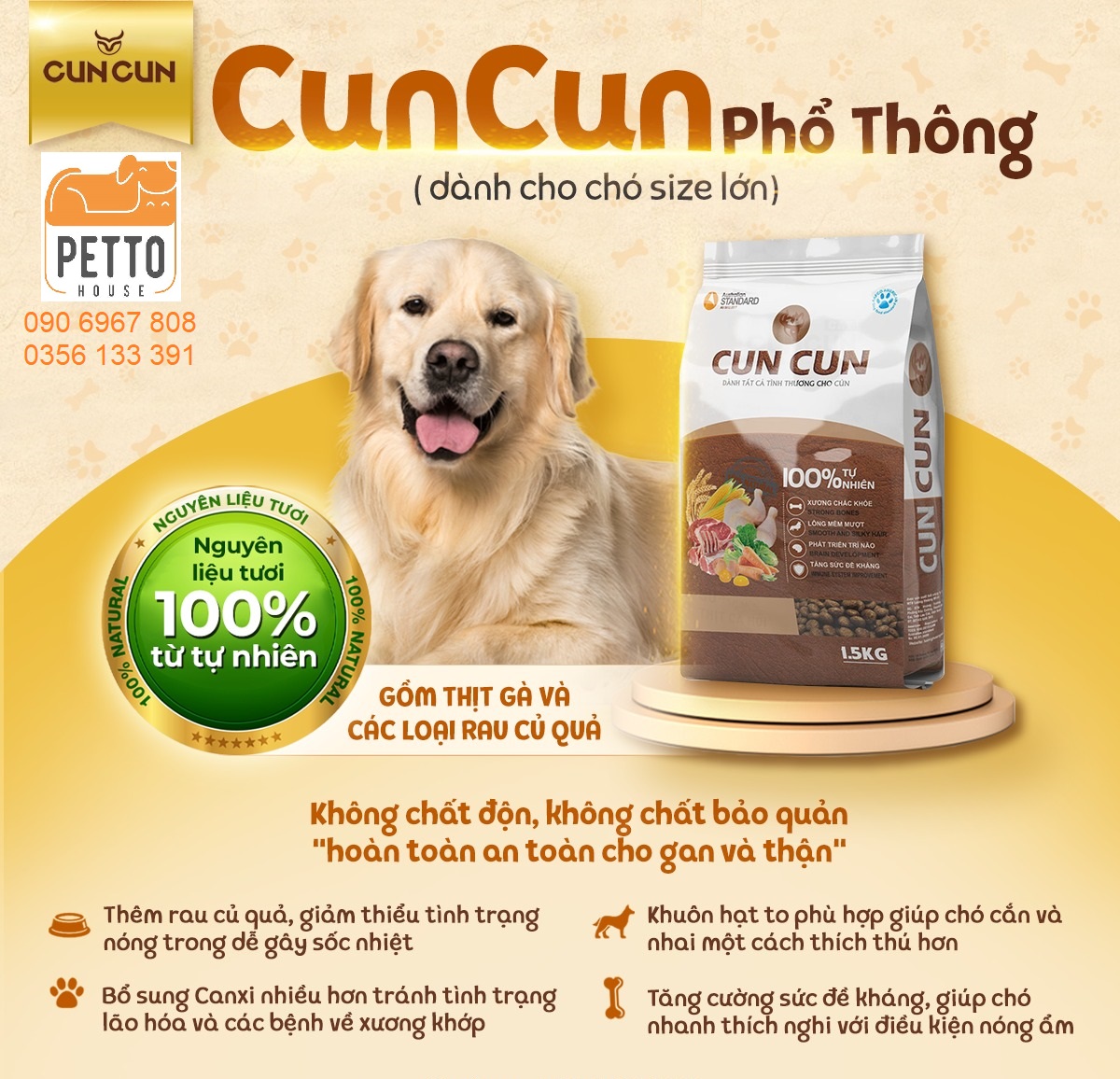 CunCun cun cun all breed 1,5kg thức ăn hạt khô cho chó mọi lứa tuổi không