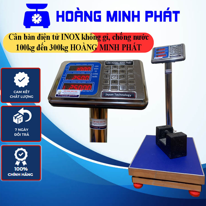 Cân bàn điện tử inox chống nước hoàng minh phát 300kg 150kg 100kg tvs . chuyên dùng cân thủy sản, hóa chất