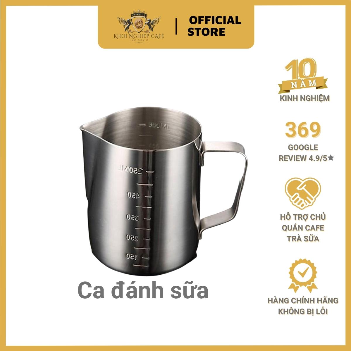 Ca đánh sữa inox có vạch chia | Tạo milk foam, làm sữa cappuccino, vẽ latte art | Dung tích 350ml