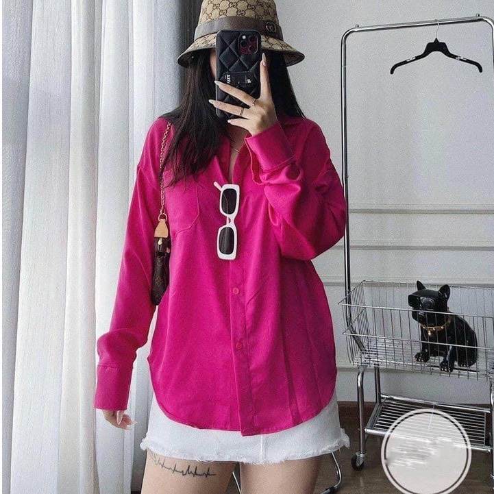 Áo sơmi rút dây eo hồng cánh sen - Áo sơ mi công sở nữ đi học cấp 3 sinh viên đi làm công sở