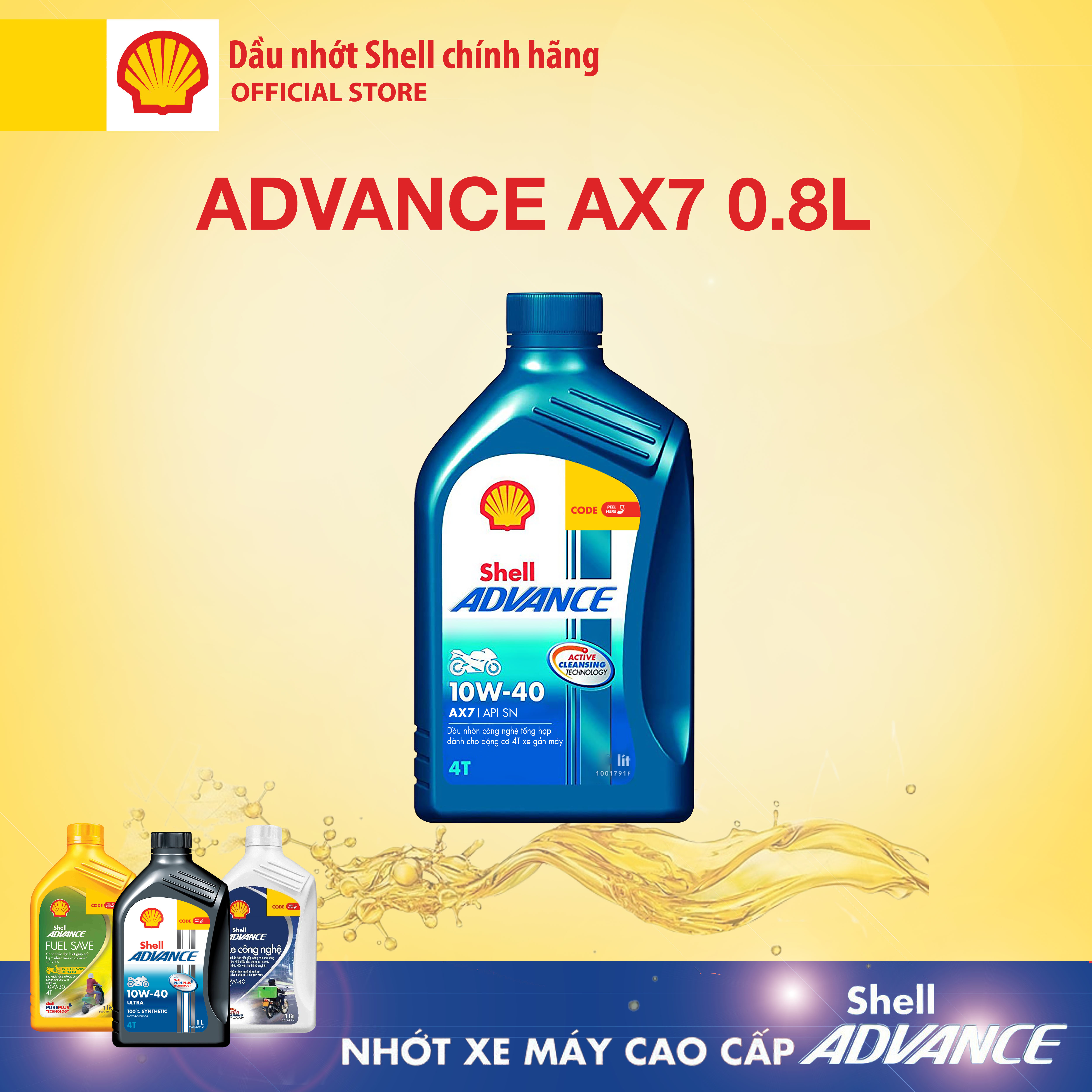 [Xe số 0.8L] Dầu nhớt cao cấp Shell Advance 4T AX7 SN 0.8L