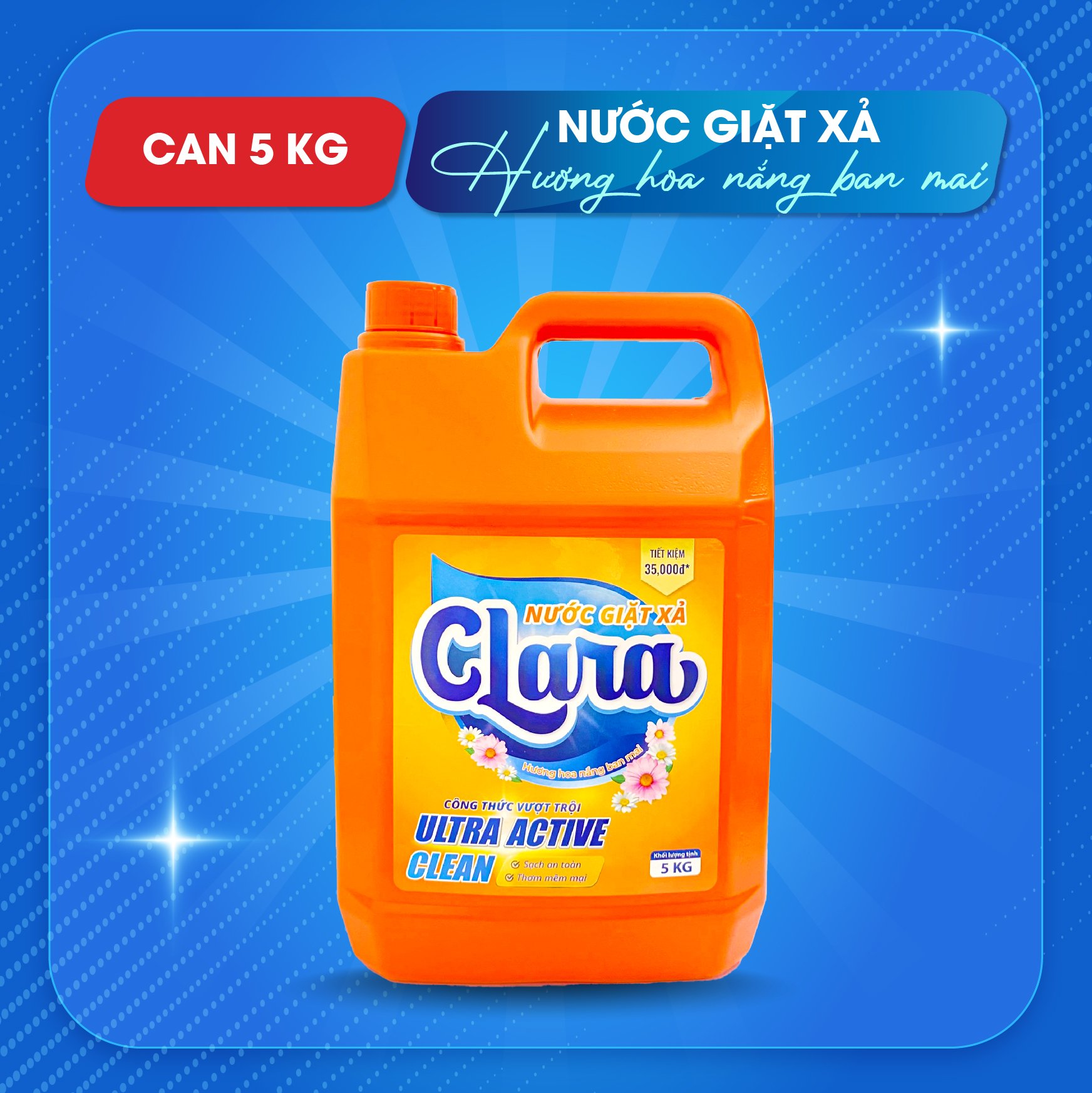 Nước giặt xả Clara hương hoa nắng ban mai can 5Kg