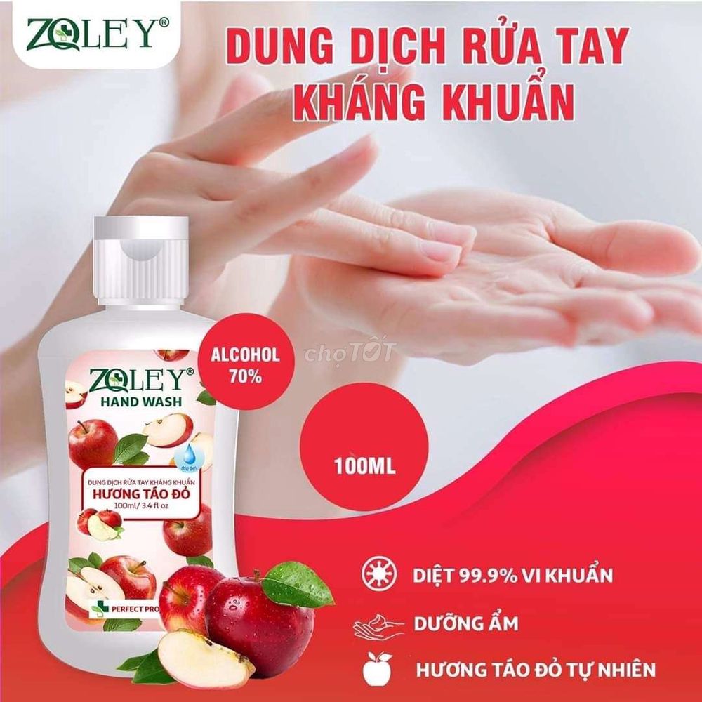 Gel rửa tay diệt khuẩn khô zoley hương táo đỏ, trà xanh