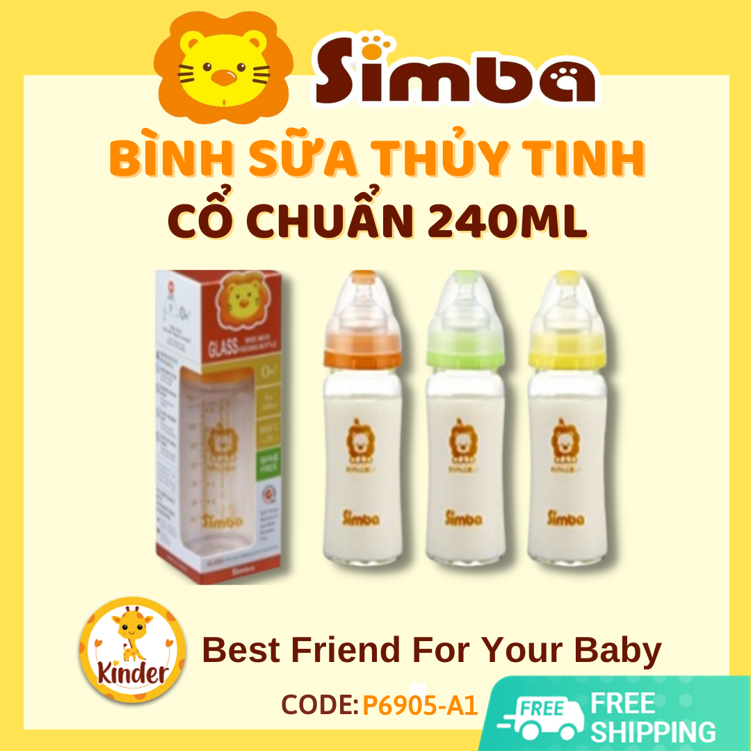 Bình sữa simba 240ml thủy tinh hồ lô cổ rộng siêu nhẹ p6905-a1