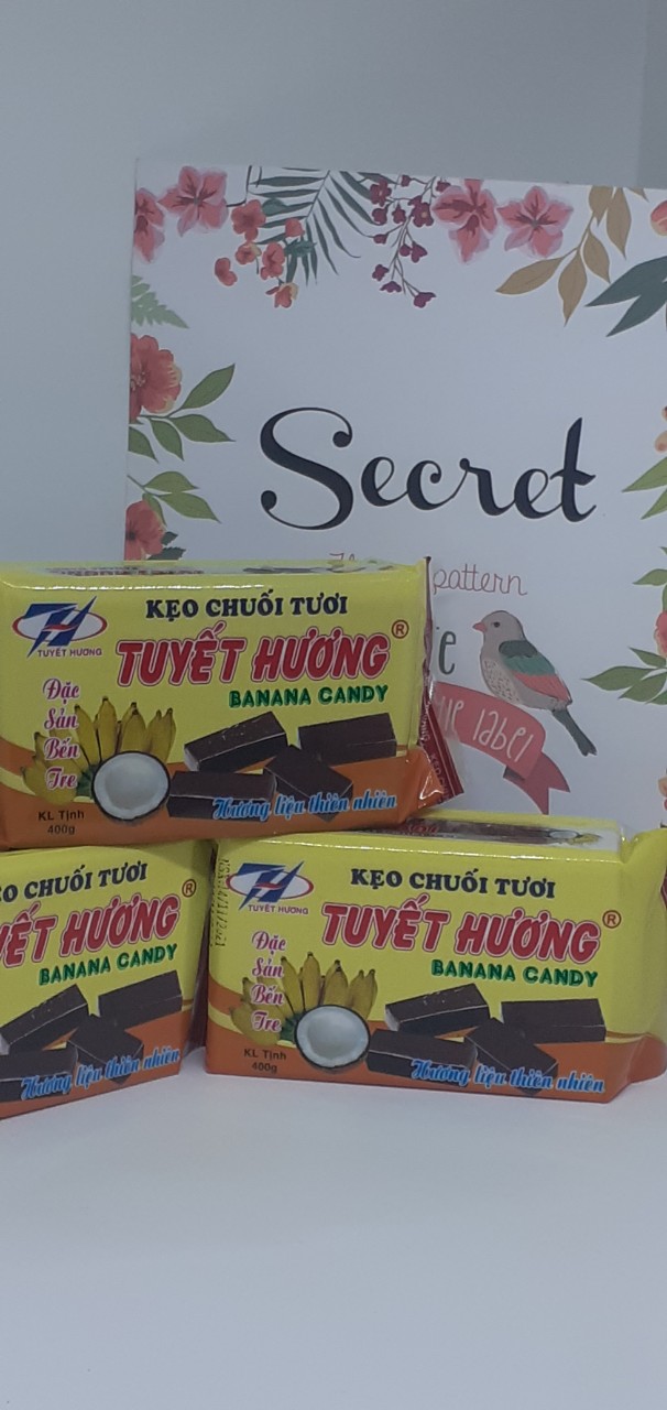 KẸO CHUỐI TƯƠI 400G HIỆU TUYẾT HƯƠNG KẸO ĐẶC SẢN BẾN TRE HƯƠNG LIỆU TIÊN NHIÊN