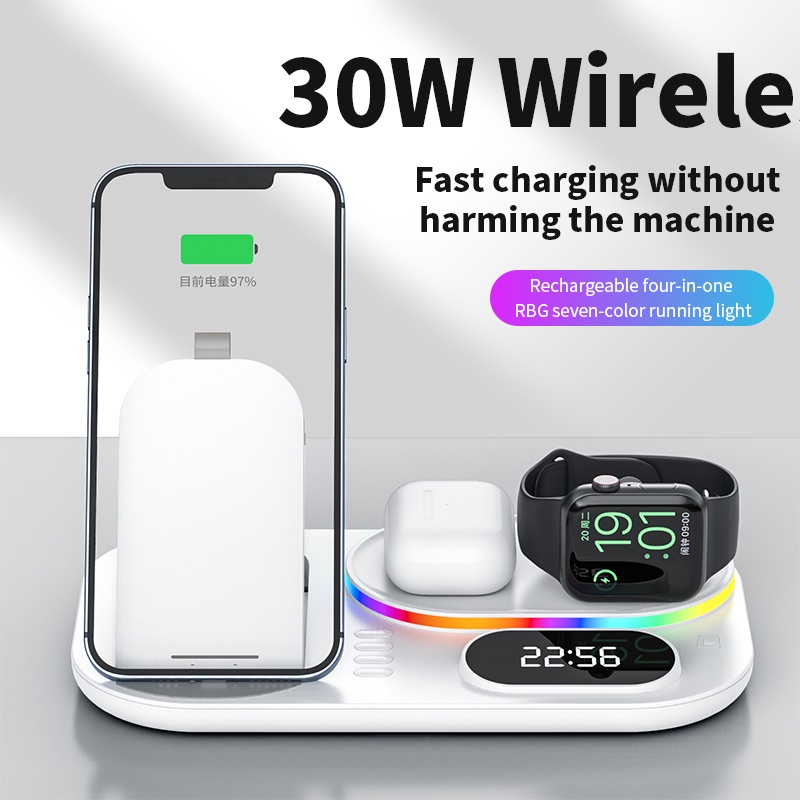 Đế sạc nhanh không dây cho điện thoại Wireless Charging Stand 30W - Bộ sạc nhanh không dây kèm củ sạc nhanh siêu hot - Sạc Không Dây Kiêm Giá Đỡ Cho Điện Thoại IOS Android Chuẩn Qi Cao Cấp Có Đèn Báo