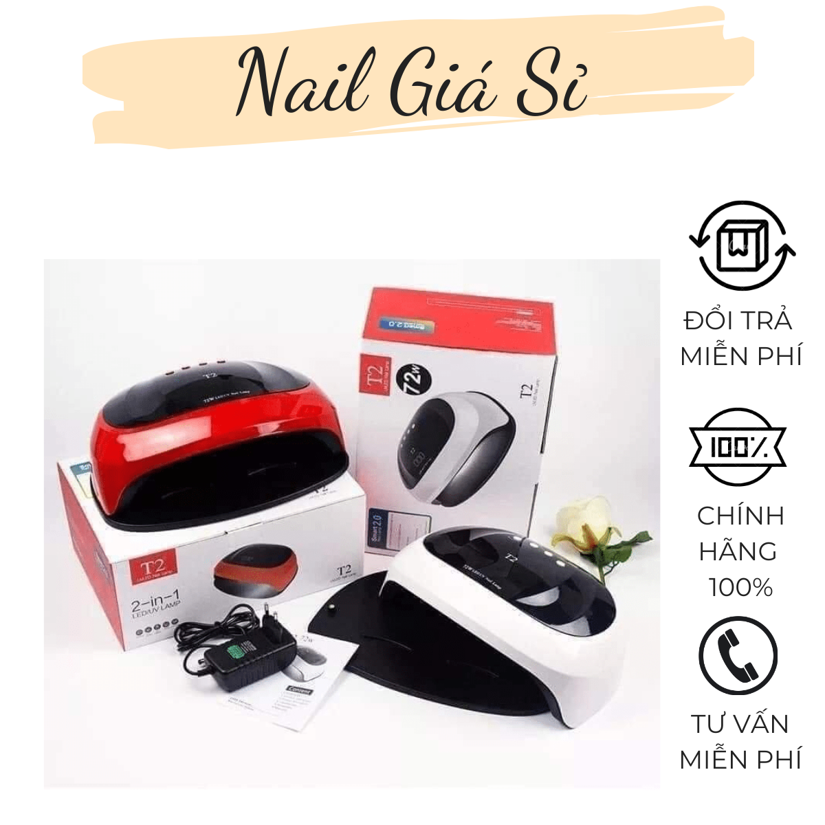 Máy hơ gel t2 72w chính hãng vừa 2 tay, 2 chân