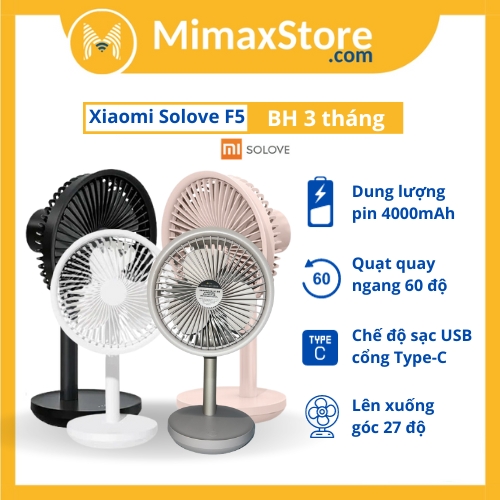[Hỏa Tốc - HCM] Quạt Sạc Tích Điện Mini Xiaomi Solove F5 l Hàng Chính Hãng | Bảo Hành 3 Tháng | Mimax Store