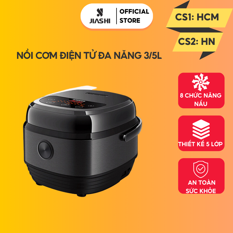 Nồi cơm điện tử mini đa năng Jiashi 3/5 lít cho 3-6 người ăn-lòng nồi chống dính, noi com dien sinh viên, gia đình-8 chức năng nấu (nấu cháo, soup, hầm, sữa chua)-Chính hãng bảo hành 6 tháng NCD02