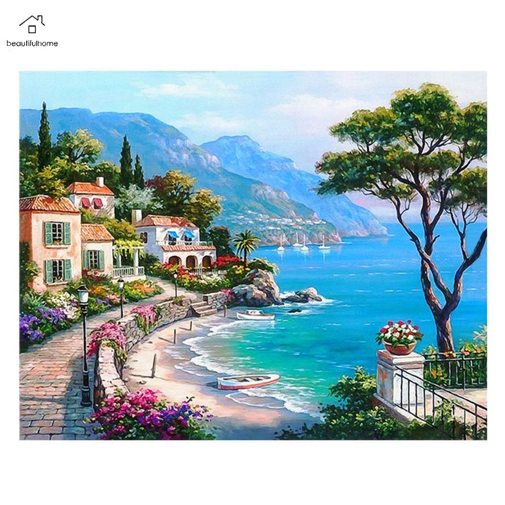 Beautifulhome Tranh đính đá 5D thủ công tự làm thêu chữ thập hình biển