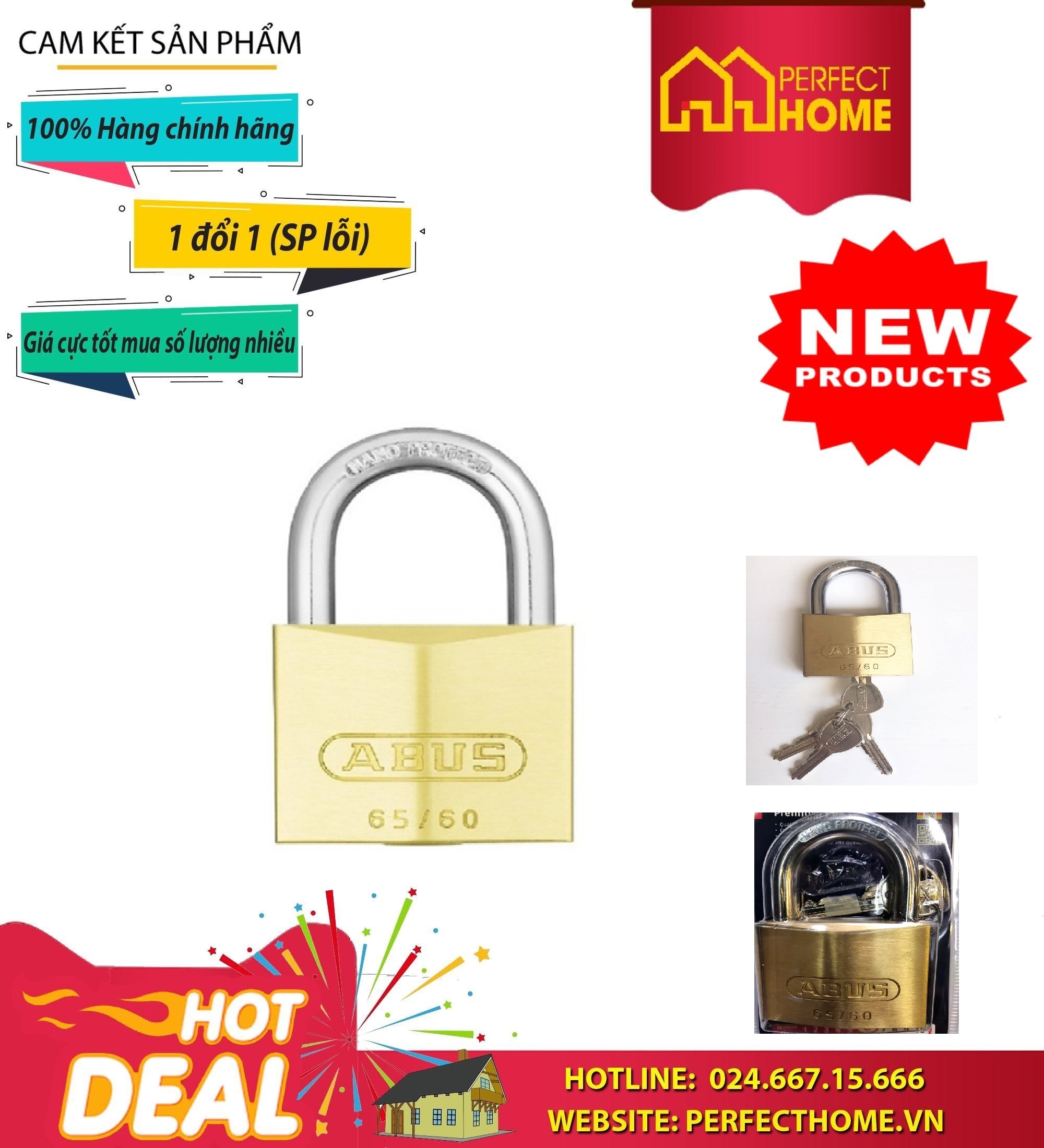 Khóa cầu Abus khóa đồng 65/50, 50mm Series chìa răng cưa, chốt kép