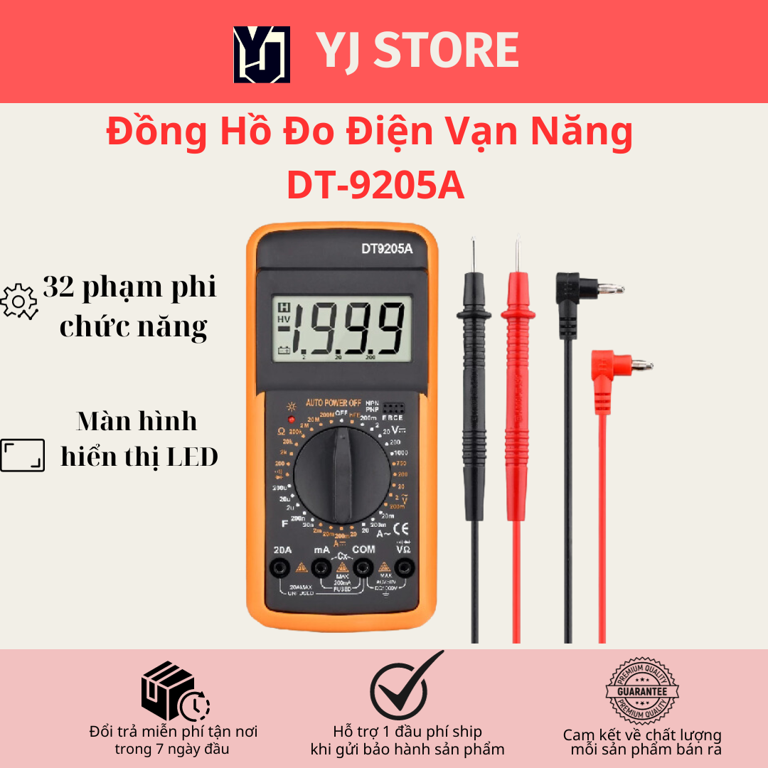 Đồng Hồ Vạn Năng Dt9205A Đồng Hồ Đo Điện Đa Năng Minh Màn Hình Kỹ Thuật Số Độ Chính Xác Cao Dụng Cụ Kiểm Tra Bảo Trì Thợ-YJ