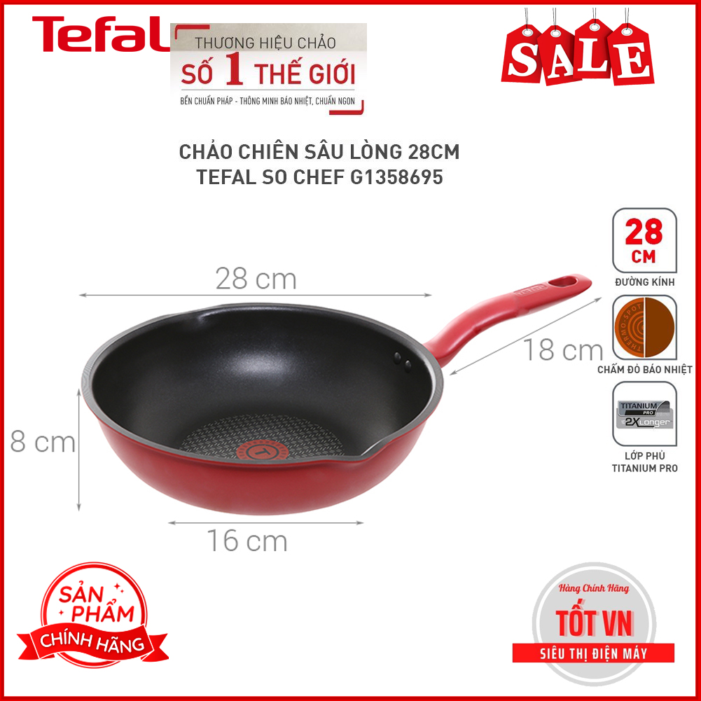 Chảo chiên sâu lòng tefal so chef size 28cm, 24cm, điện máy tốt vn