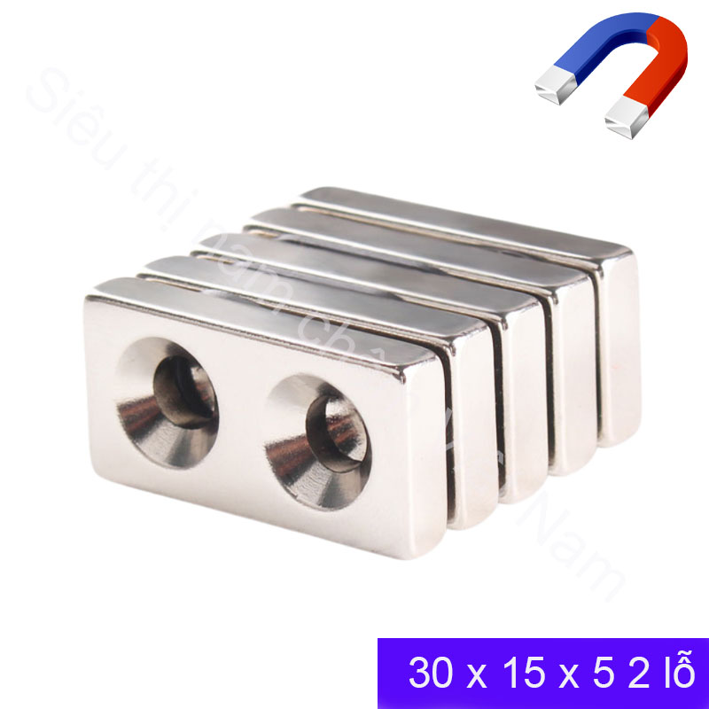 Nam châm kích thước 30x15x5 2 lỗ bắt vít set 2v, nam châm siêu mạnh dùng tiện lợi