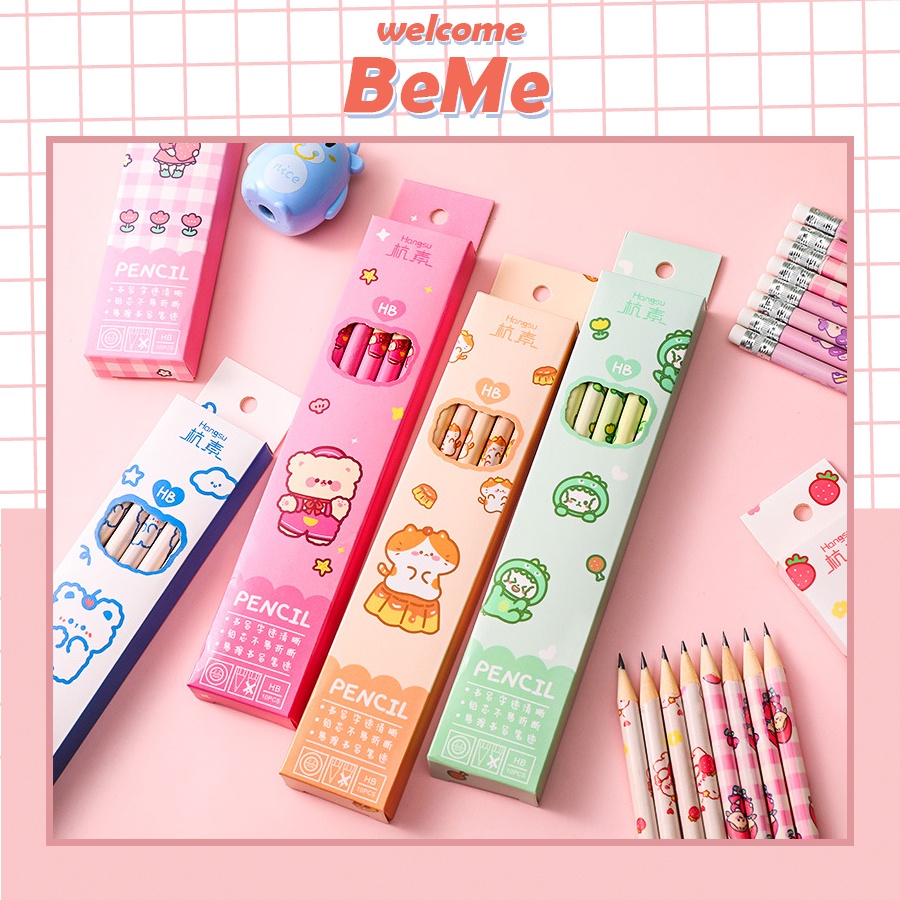 Hộp 10 bút chì kèm gôm tẩy họa tiết hoạt hình dễ thương