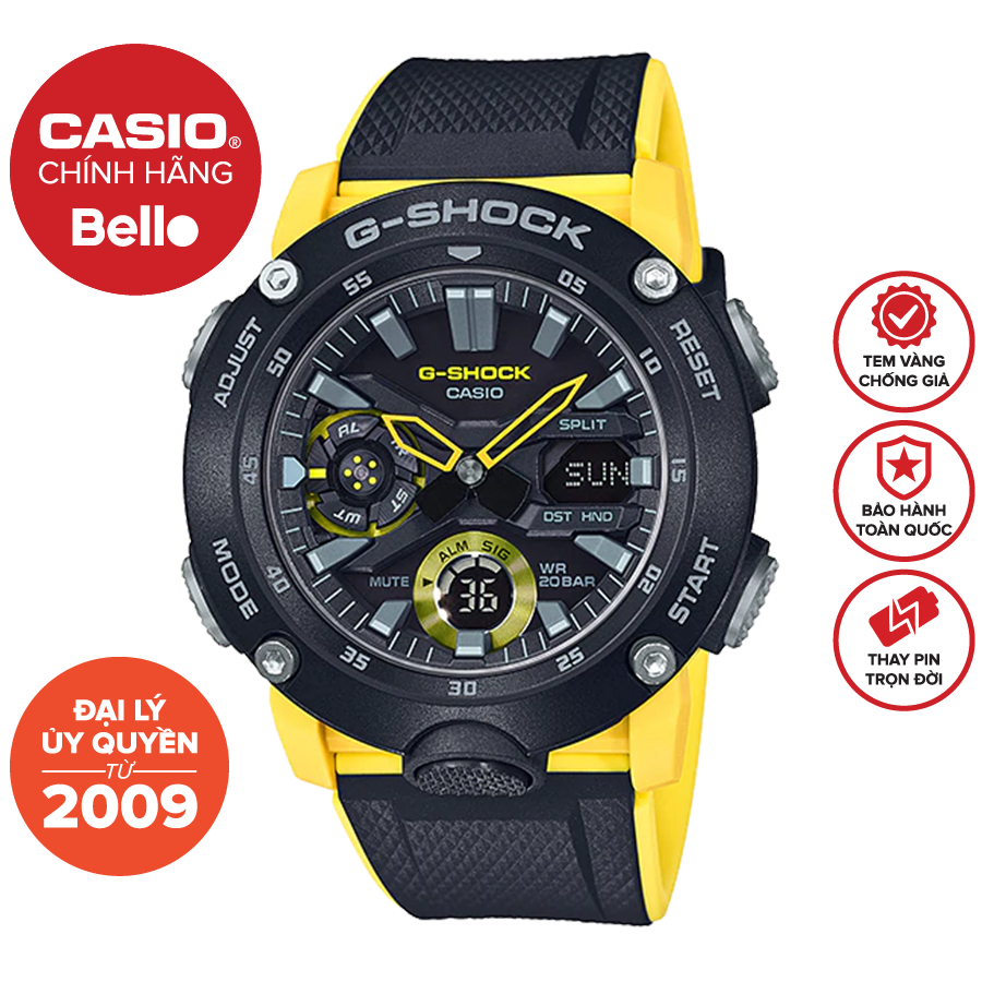 Đồng hồ Nam dây nhựa Casio G-Shock GA-2000-1A9 chính hãng bảo hành 5 năm Pin trọn đời