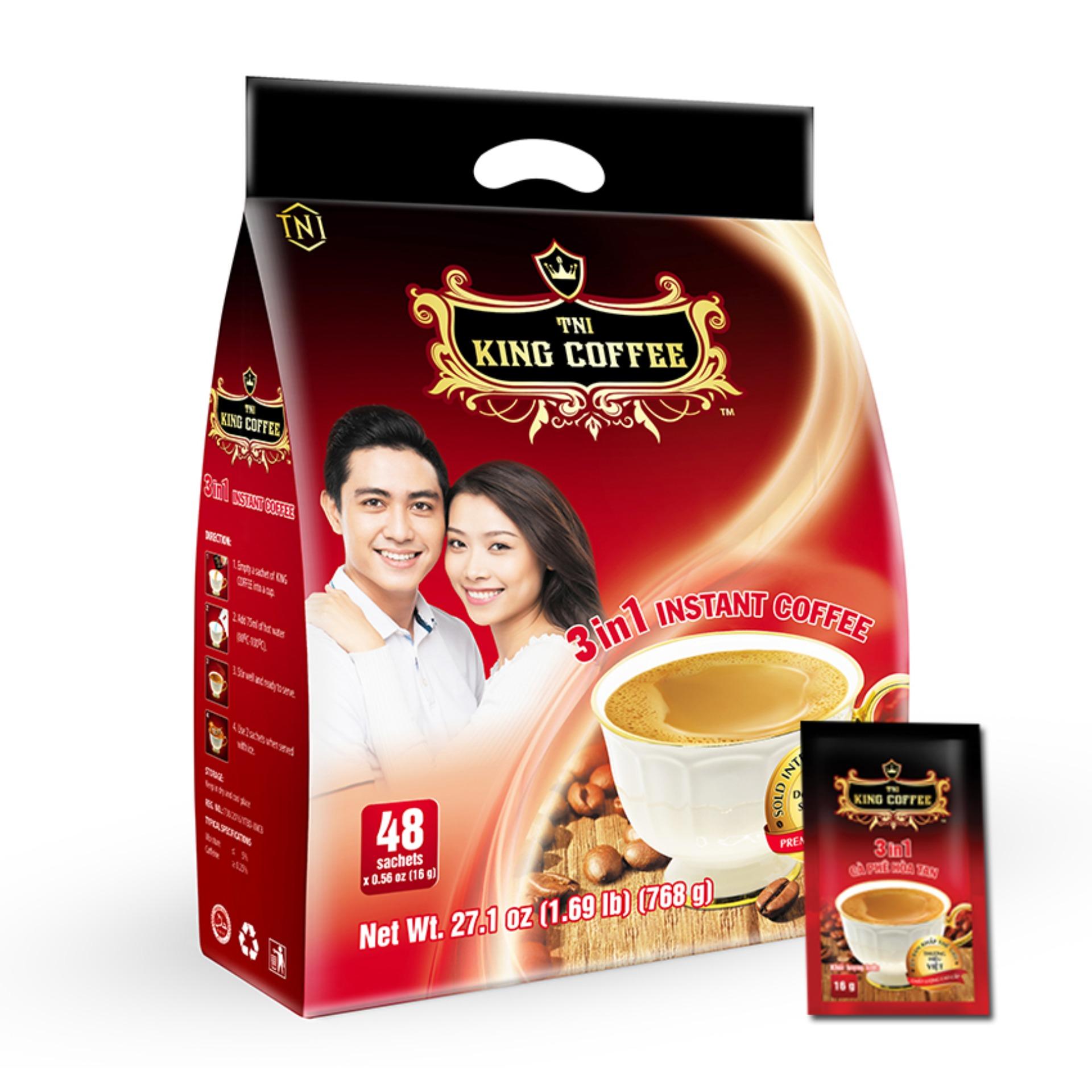 [HCM][Freeship 20k đơn hàng từ 69K] Phê Hòa Tan 3IN1 KING COFFEE - Túi 45 gói x 16g - Từ hạt café Arabica và Robusta