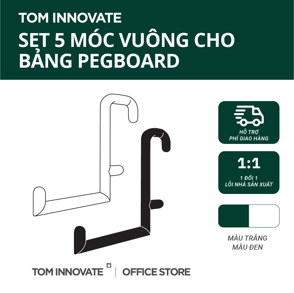 Phụ kiện bảng Pegboard - Set 5 móc vuông treo phụ kiện cho bảng cài Pegboard