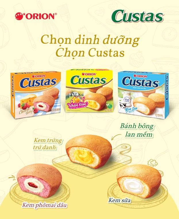 Bánh custas orion mix 3 vị kem đặc biệt 12 bánh 282g