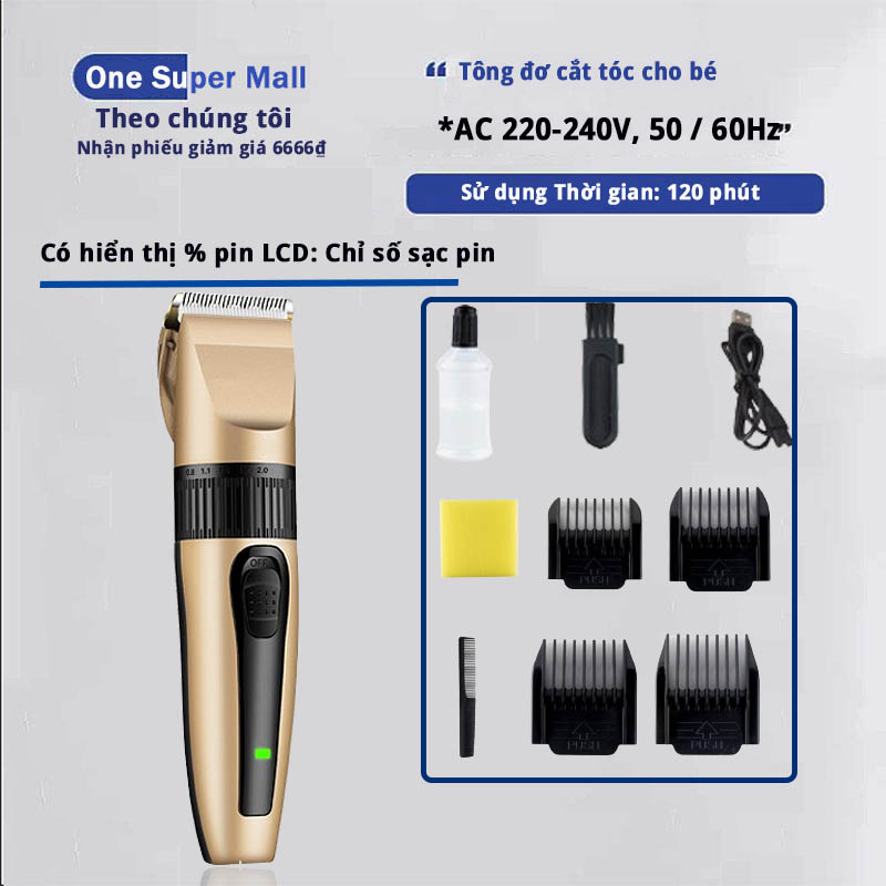 Tông đơ cắt tóc cho bé, Tông đơ cắt tóc chống nước an toàn không tiếng ồn sạc USB dây rời - Tông đơ cắt tóc gia đình
