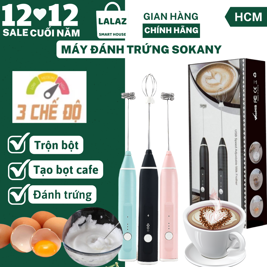 Máy đánh trứng cầm tay mini SOKANY - Máy đánh trứng sử dụng pin tiện lợi với 3 cấp độ siêu tiện dụng gồm nhiều chức năng đánh trứng, quấy bột, pha trà..., máy đánh trứng cầm tay, máy đánh trứng mini, máy đánh bọt cà phê