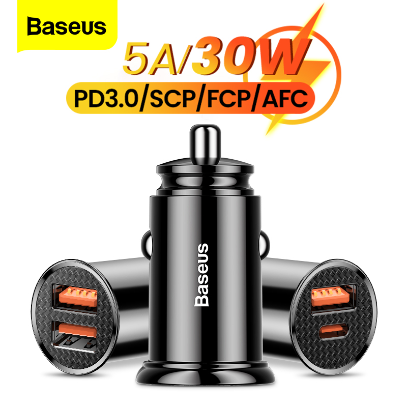 Bộ sạc ô tô baseus 30w sạc nhanh pd3.0 qc4.0 qc3.0 fcp scp afc 5a usb loại c sạc nhanh bộ sạc điện thoại trên ô tô cho iphone 13 12 11 huawei xiaomi