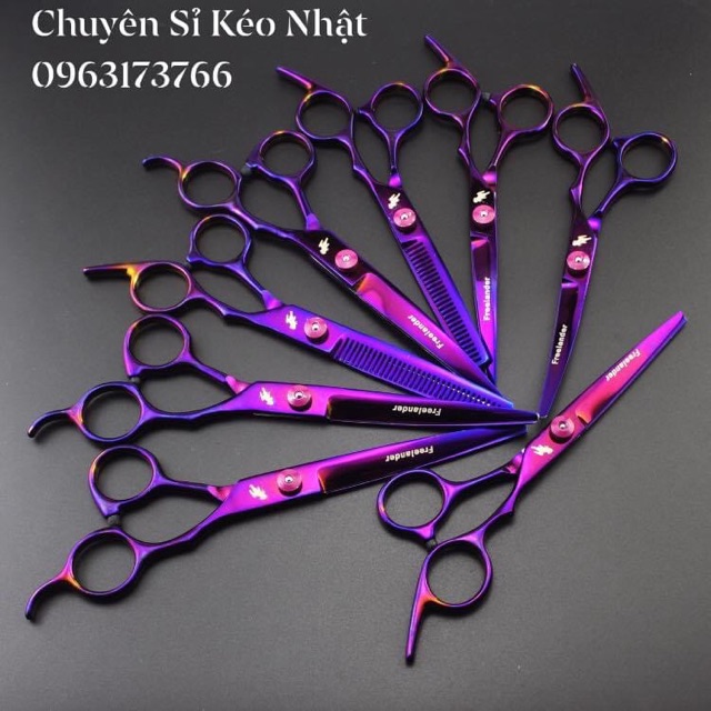 [HCM]Kéo cắt tóc Nhật Bản cao cấp màu tím titan MS05 [Mua bộ kéo tặng kèm bao da ]