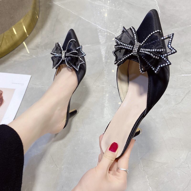 GUỐC SỤC NƠ REN CÁNH TIÊN VIỀN ĐÍNH ĐÁ GÓT NHỌN 5P HÀNG VNXK MAX ĐẸP - 706