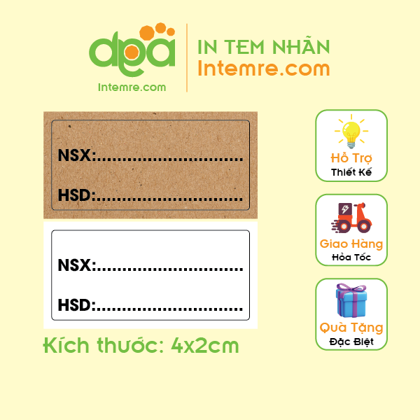 Sẳn 100 tem nhãn giấy decal dán intemre.com ghi ngày sản xuất và hạn sử dụng kt: 4x2cm