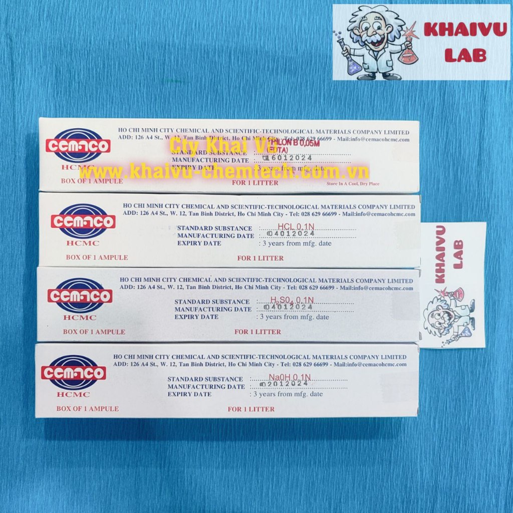 Nhiều loại ống chuẩn độ naoh 0.1n, na2s2o3 , edta trilon b 0.05m... cemaco thí nghiệm
