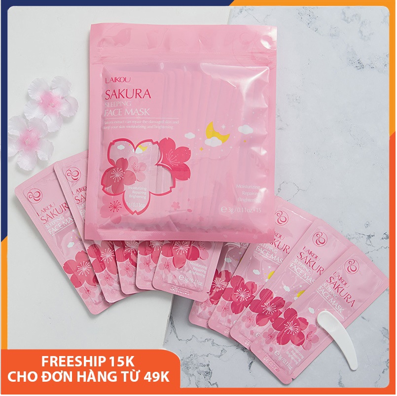 Combo 5 mặt nạ ngủ hoa anh đào LAIKOU giúp da mềm mịn, se khít lỗ chân lông, tăng độ đàn hồi cho da, trẻ hóa làn da SPU150