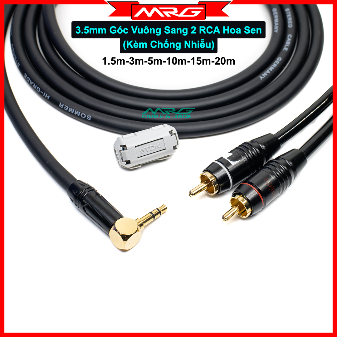  Dây 3.5 Ra 2 Hoa Sen AV Chống Nhiễu dài 1.5m-3m-5m-10m-15m-20m | dây 3.5 góc vuông ra av hoa sen dây jack 3.5mm góc vuông ra 2 hoa sen. 