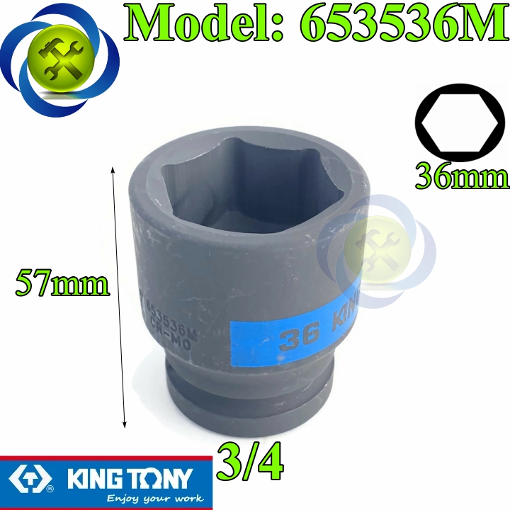 Tuýp 36mm 3/4 kingtony 653536m loại ngắn 6 cạnh màu đen
