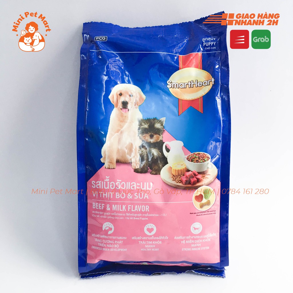 Thức ăn hạt khô cho chó con smartheart 400g - vị thịt bò và sữa